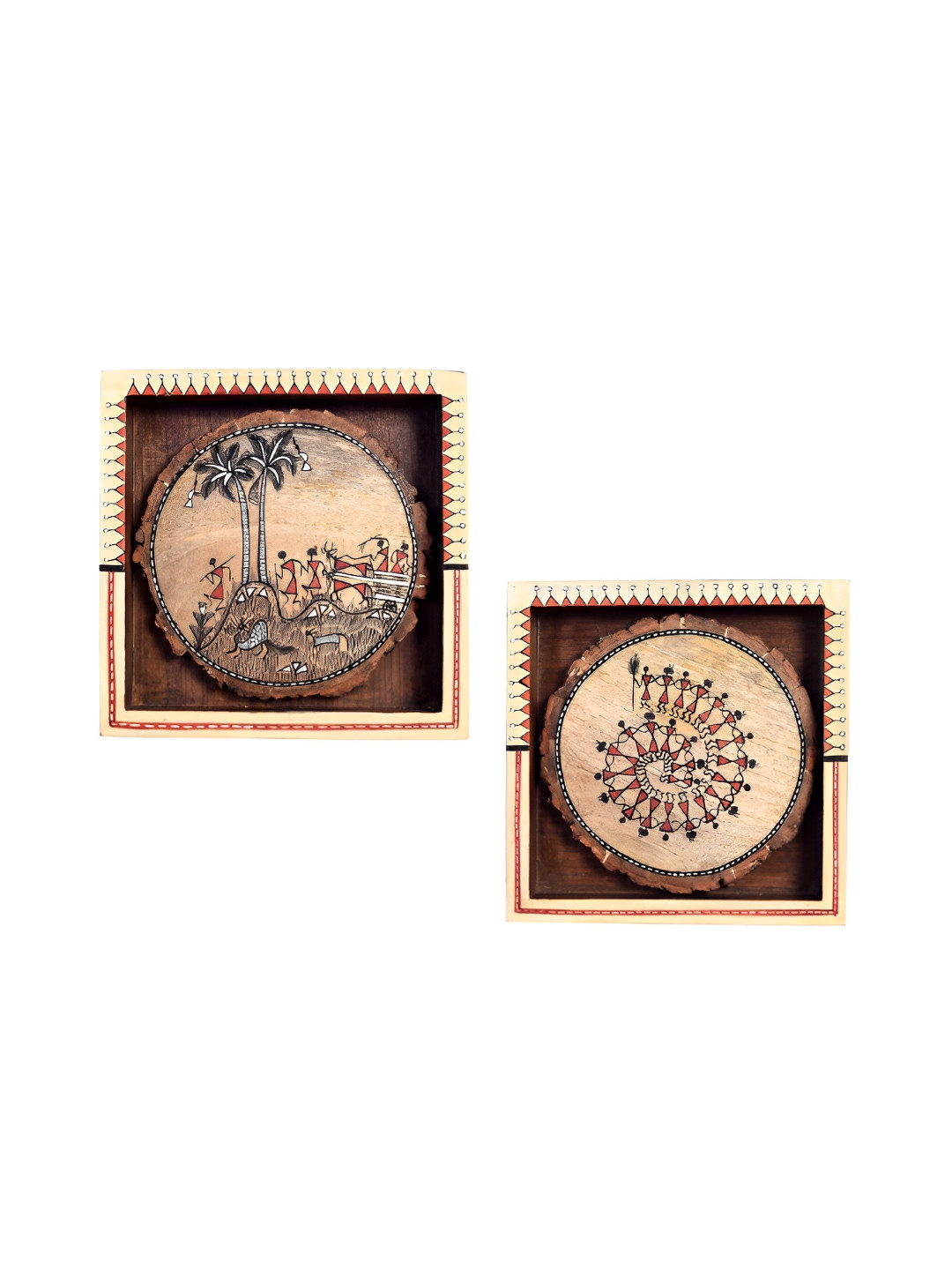 AAKRITI ART CREATIONS 2Pcs Brown Baisakh Wall Decor Frames
