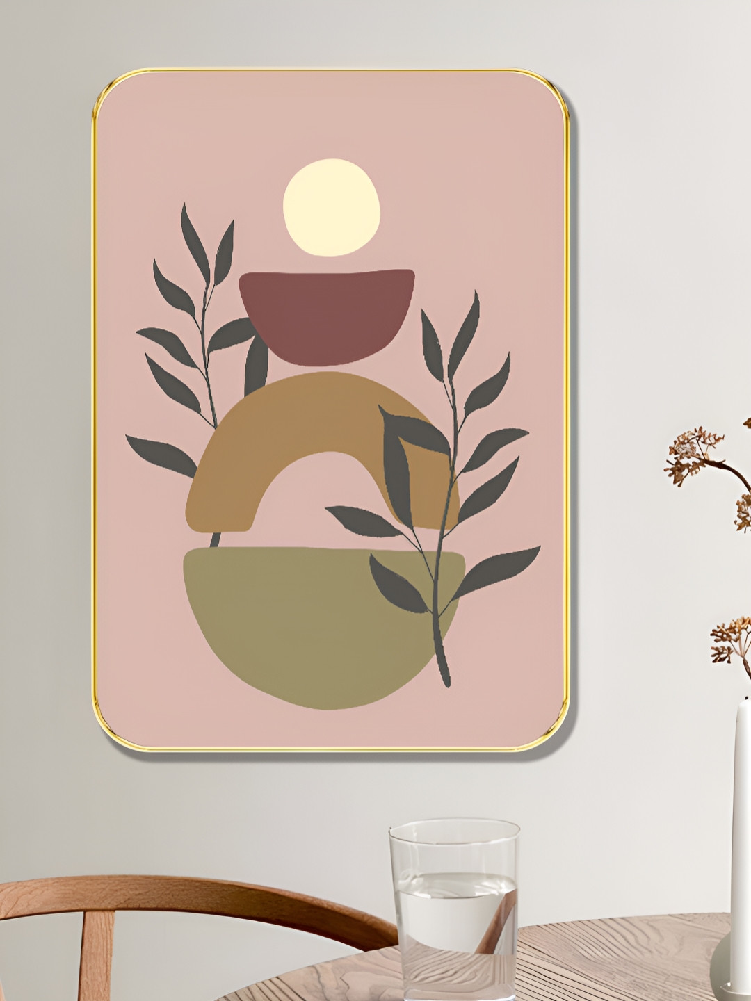 SAF Pink & Purple Boho Abstract Shapes & Botanical Sparkle Lamination Wooden Wall Art