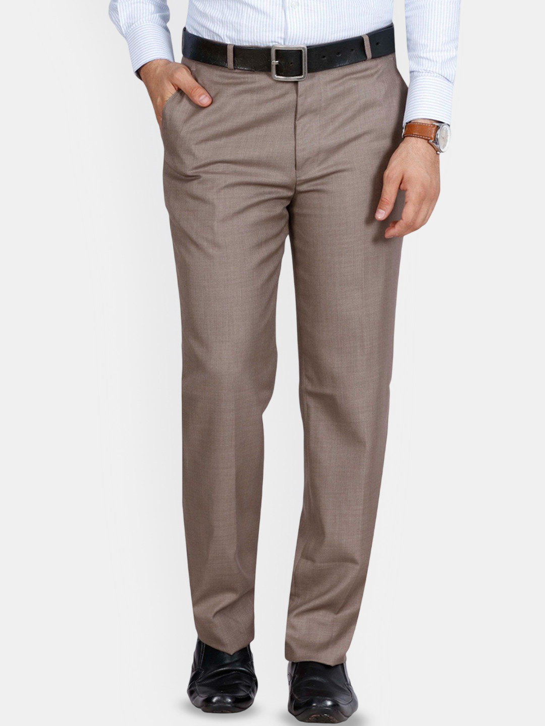 McHenry Men Classic Regular Fit Mid-Rise Wrinkle Free Regular Formal Trousers