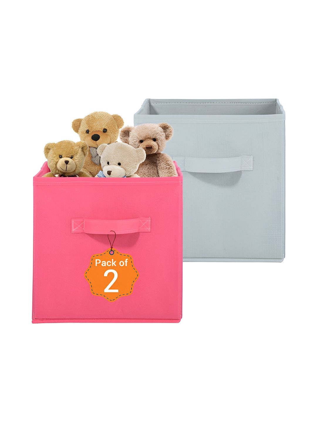 Aura 2 Pcs Pink & Grey Square Storage Box Wardrobe Drawer Organisers with Handle