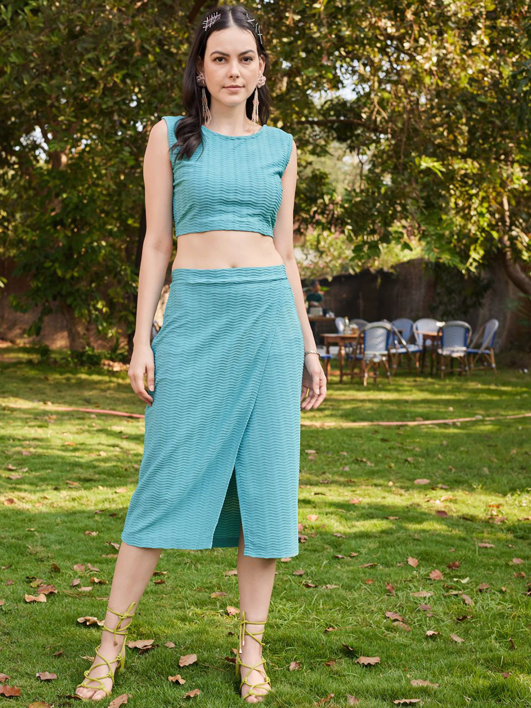 MILOST Boat Neck Crop Top With Skirt Co-Ords