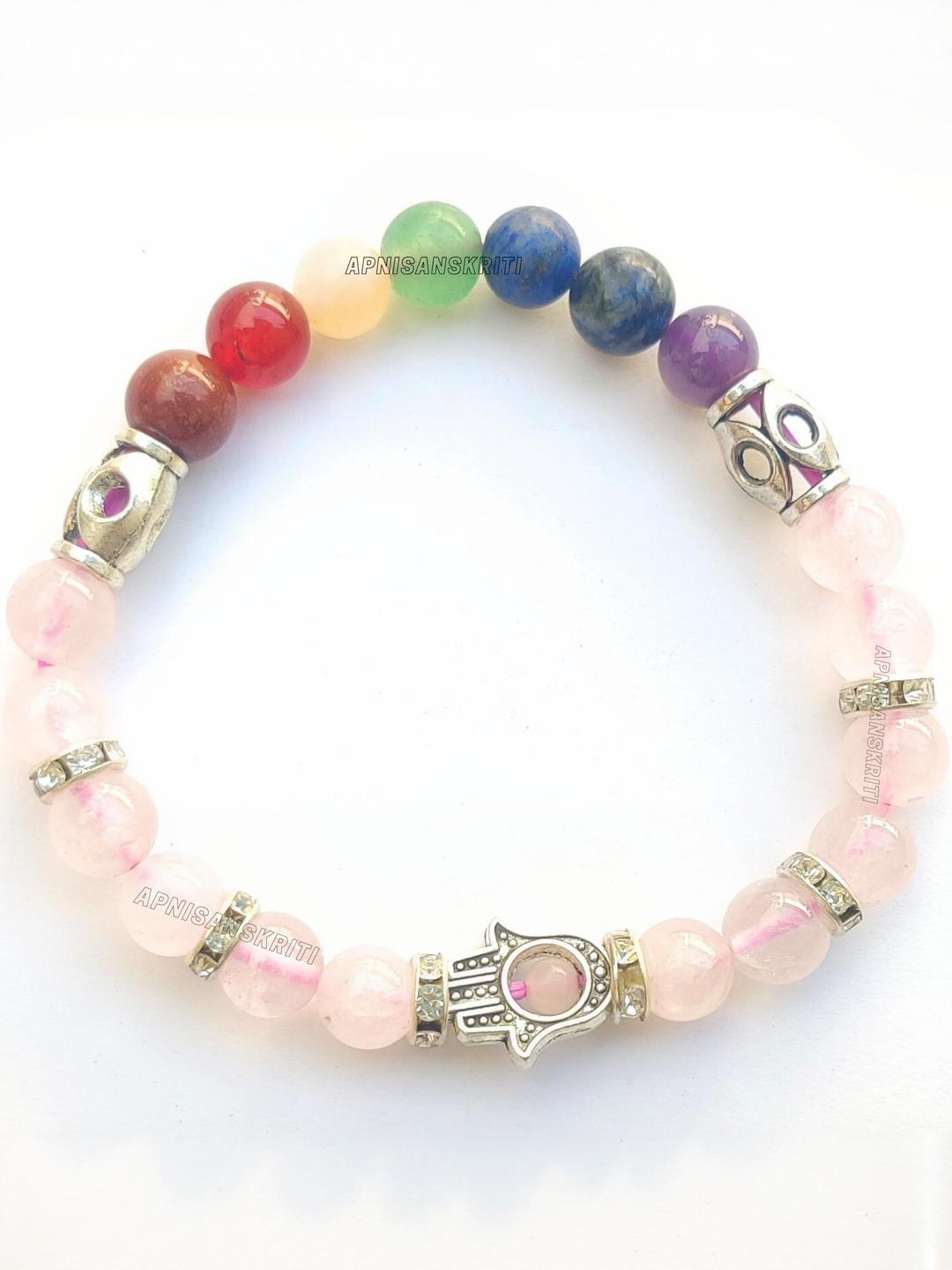 Apnisanskriti Unisex 7 Chakra Rose Quartz Stone Bracelet