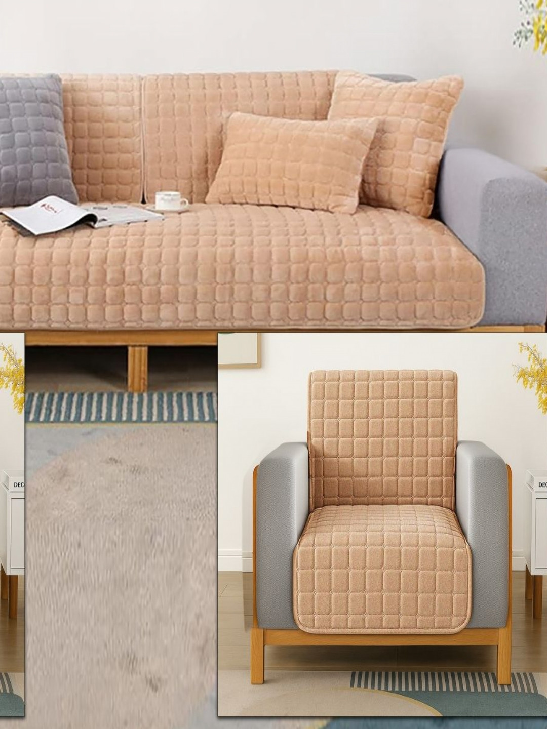Stylista Beige Polyester Sofa Cover With Arms