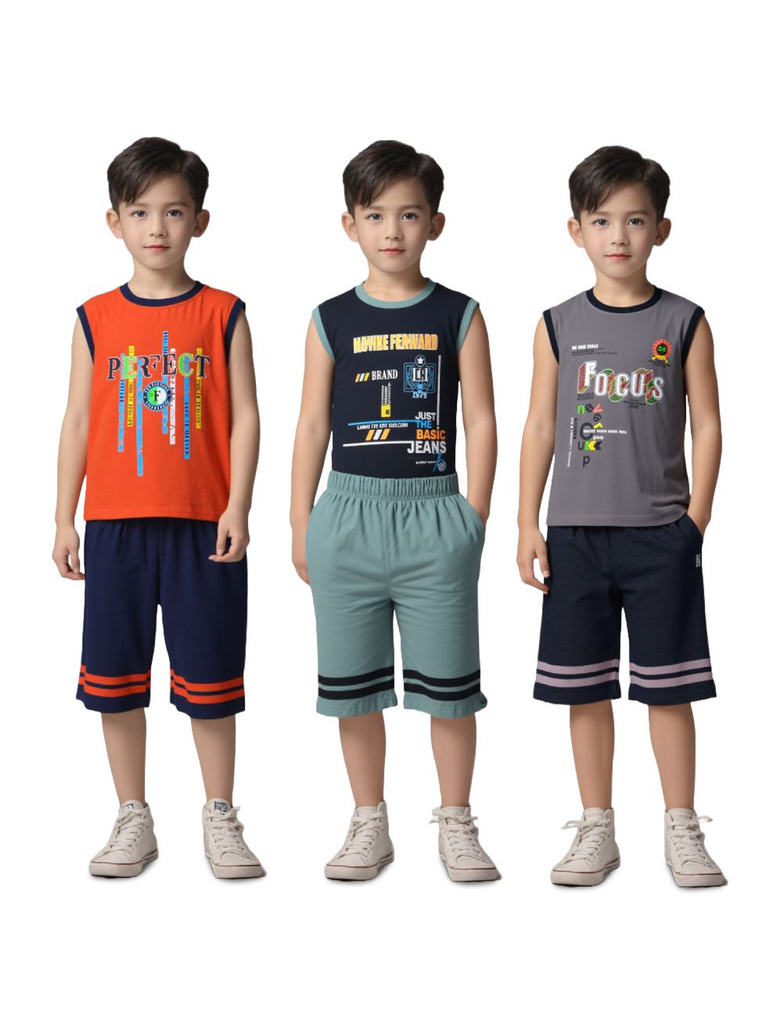 Jisha Boys Pack Of 3 Printed Pure Cotton Clothing Set