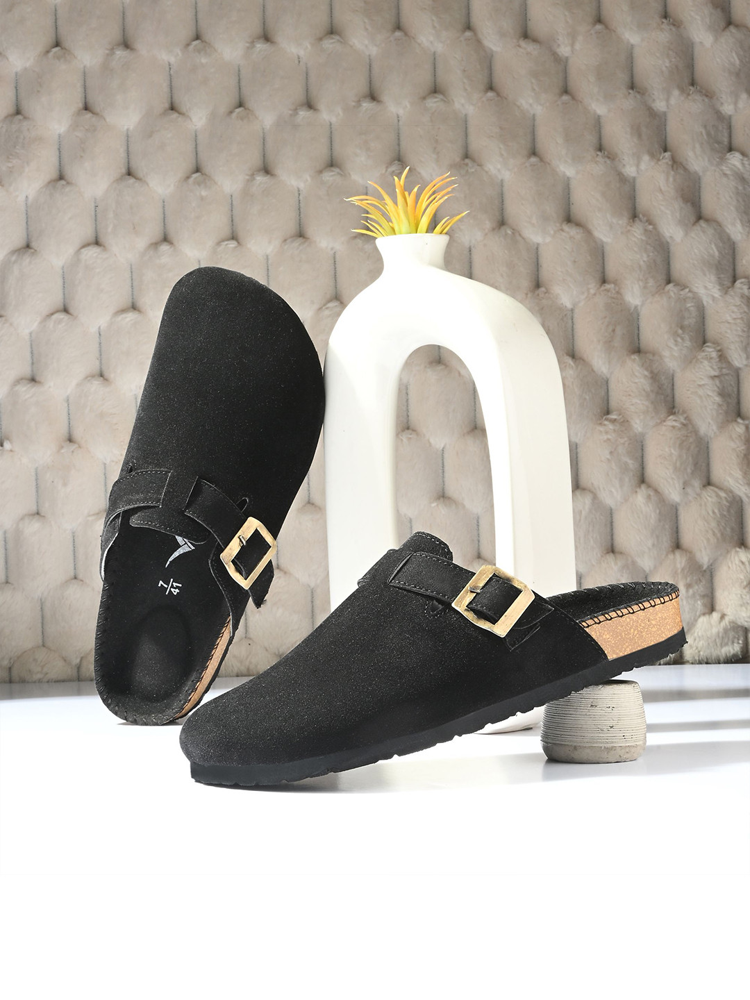 Vellinto Men Sphinx Round Toe Slip-On Comfortable Mules With Buckle Arch Support