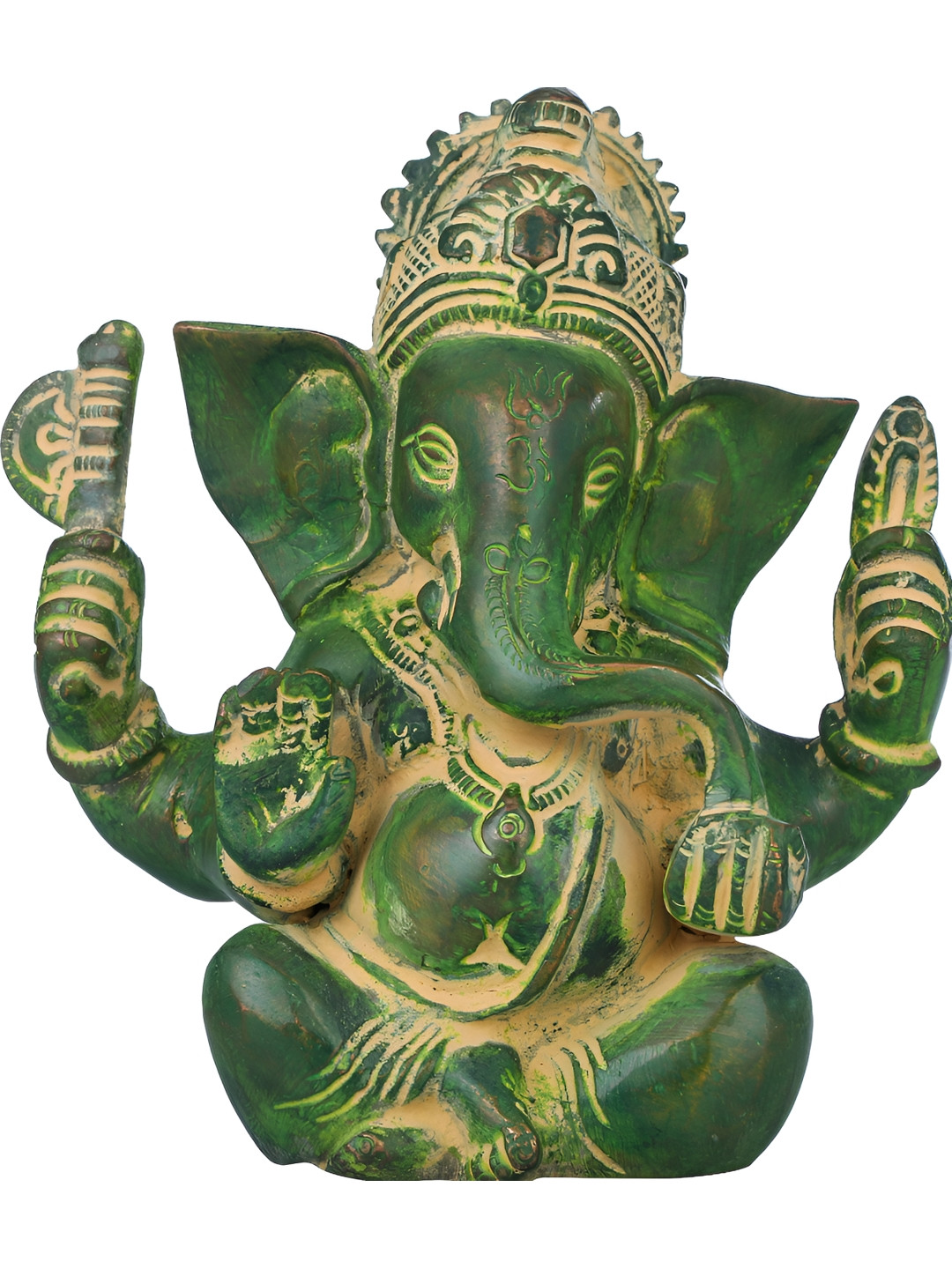 Exotic India Green & Beige Small Ganesha Religious Idol Showpiece