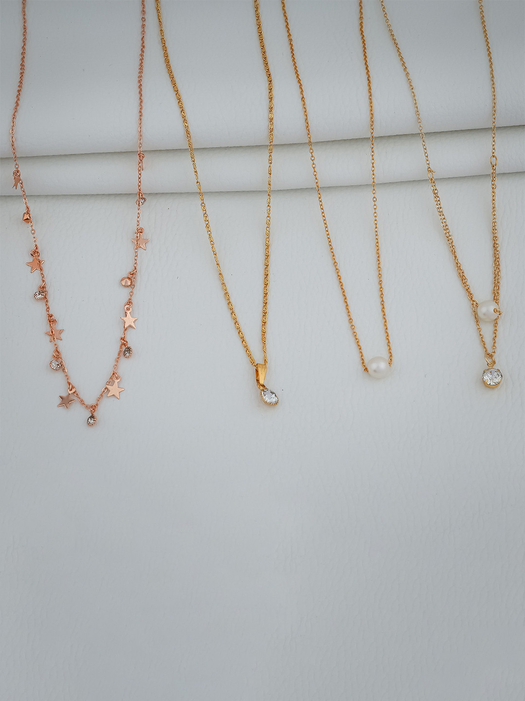 BHUMI09 Set Of 4 Gold-Plated Artificial Stones Studded Minimal Necklace Chain