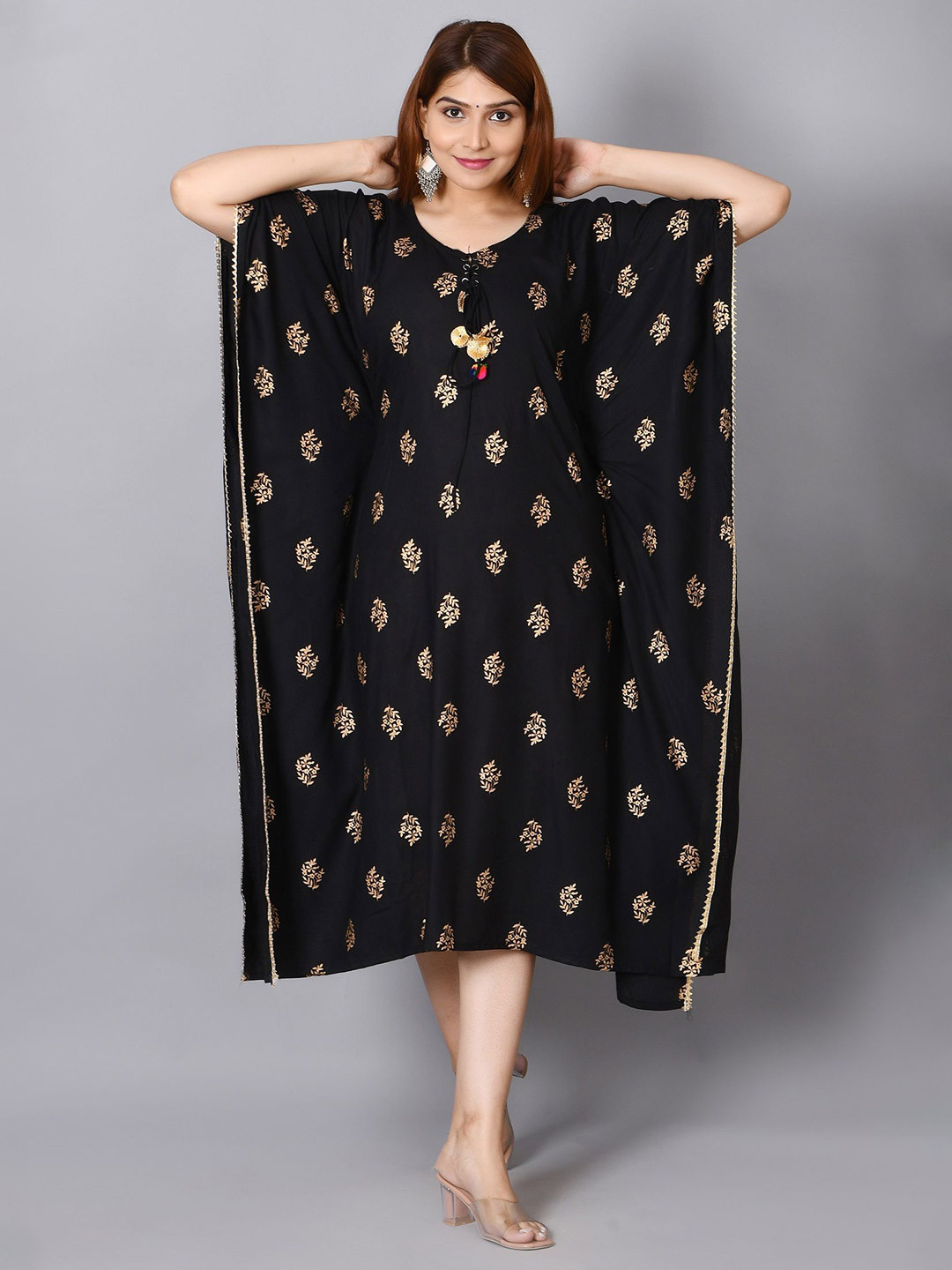 Billion Floral Printed Flowing Sleeves Kaftan Midi Dress