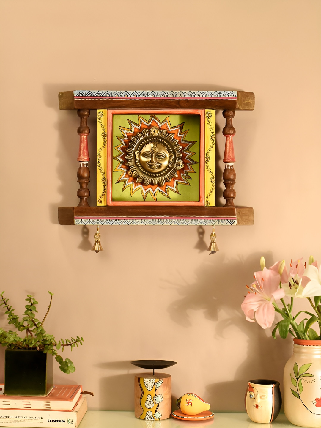 AAKRITI ART CREATIONS frame with beautiful Wood Antique Spiritual Wall Decor-10.2In