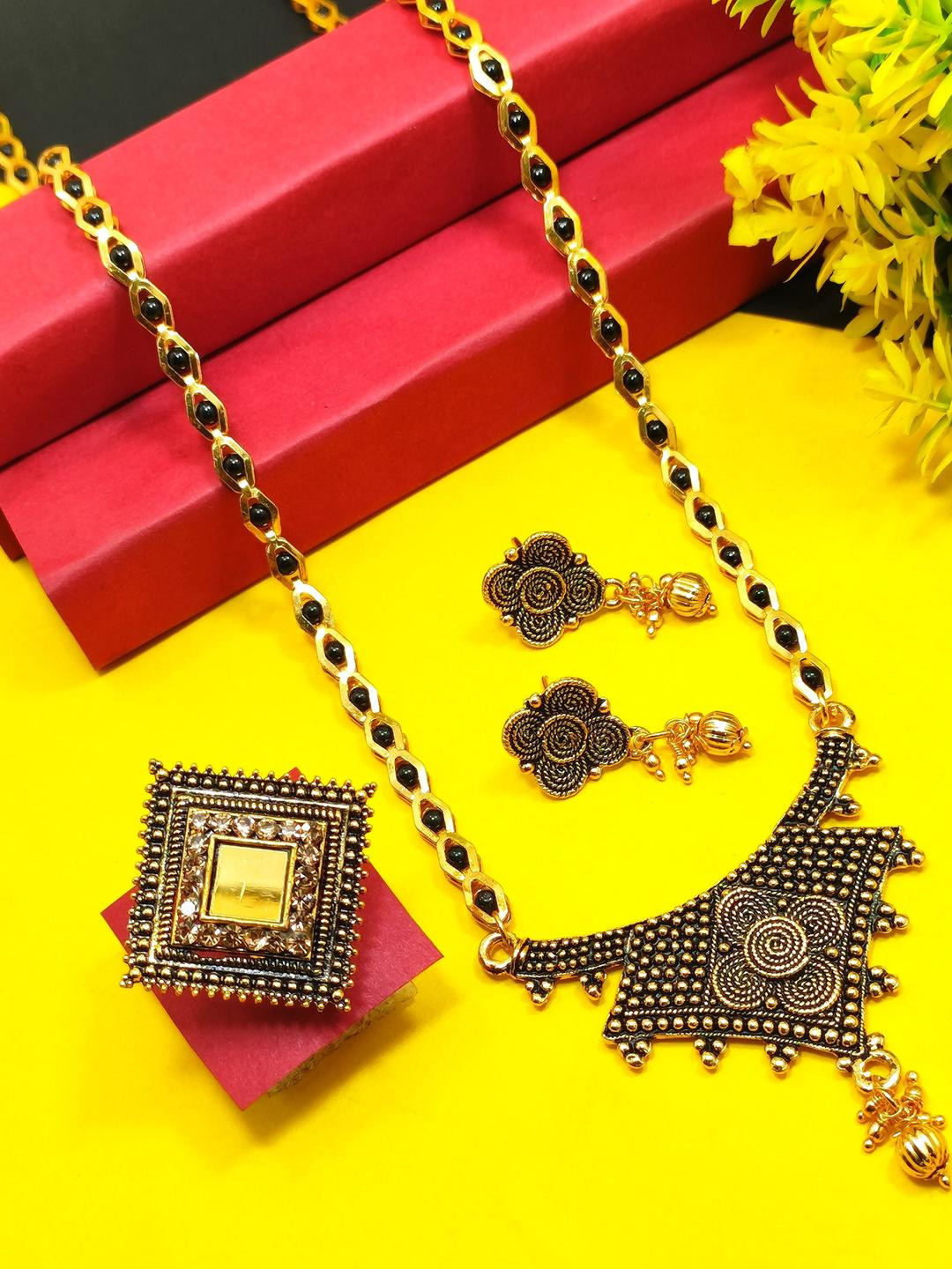 DIVYANSHI COLLECTION Brass American Diamond Gold-Plated Jewellery Set
