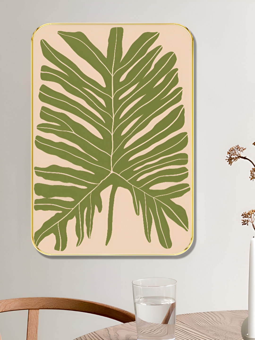 SAF Beige & Green Tropical Leaf Printed Wall Art