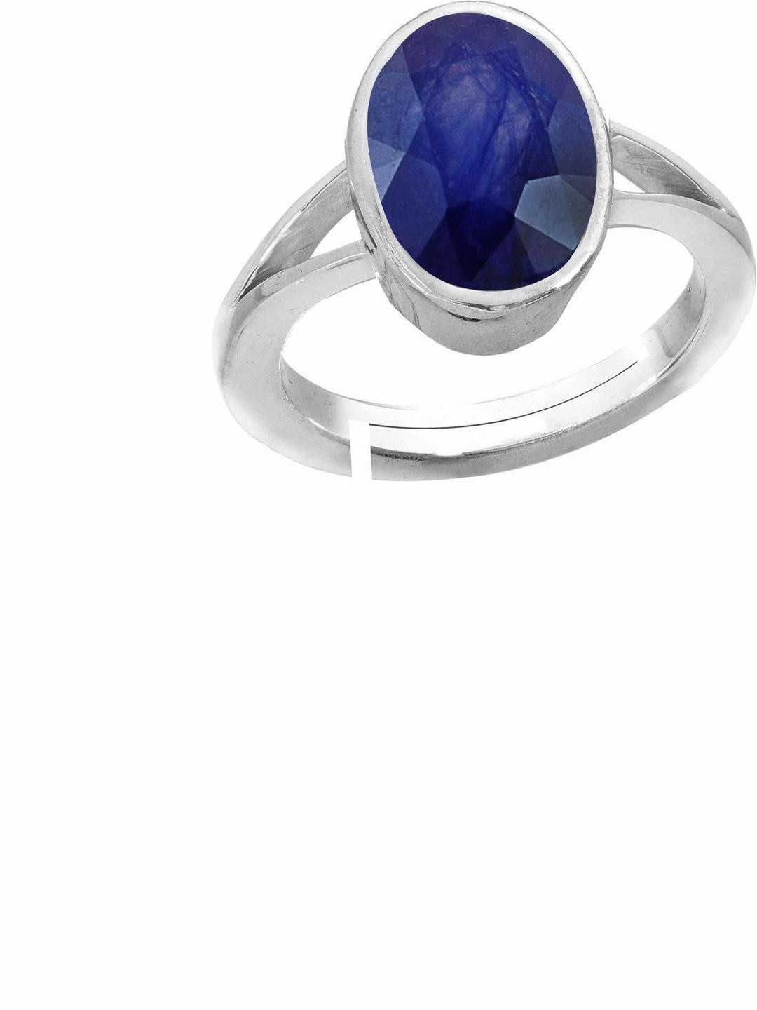 Sidharth Gems 7.25 Ratti 6.00 KT Blue Sapphire Silver White Metal Ring