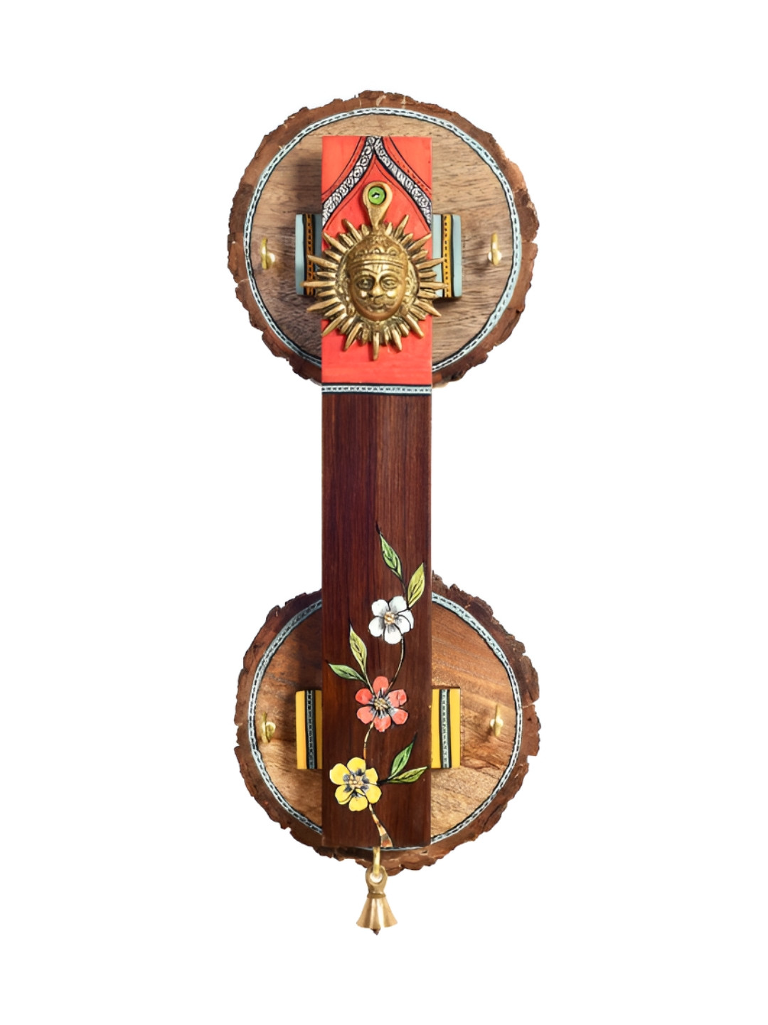 AAKRITI ART CREATIONS Brown & Pink Abha Key Hanger With Brass Motifs & Beautiful Art Work