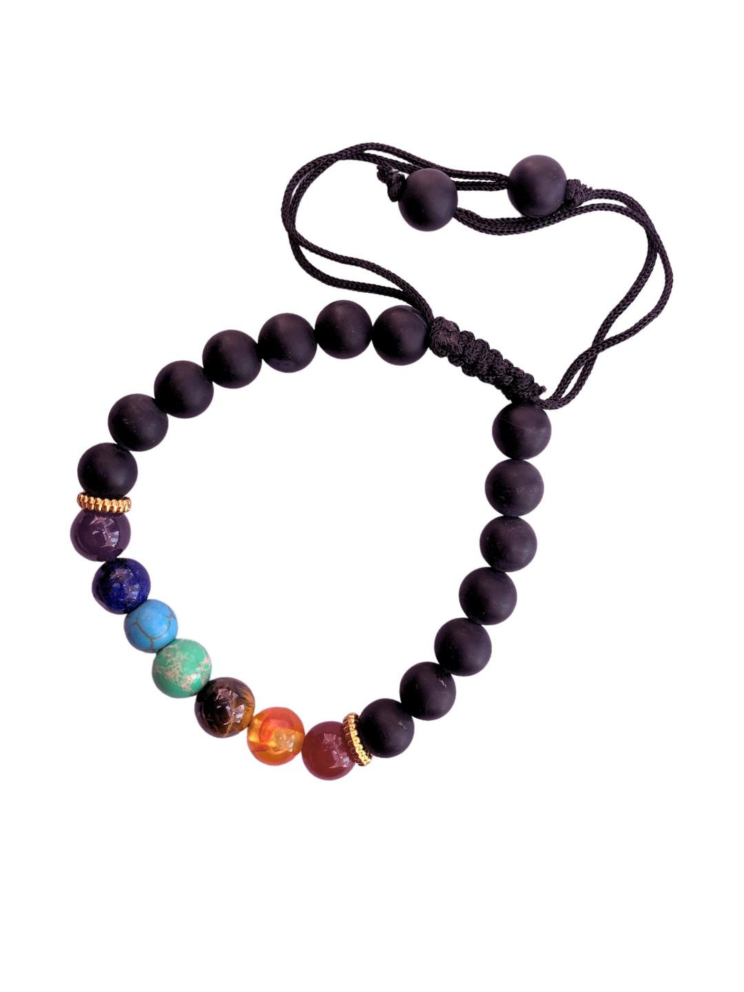 Apnisanskriti Unisex 7 Chakra Black Onyx Matt Stone Bracelet