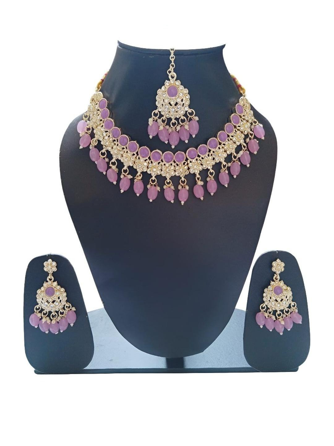 VALUSHA Brass Kundan Gold-Plated Jewellery Set