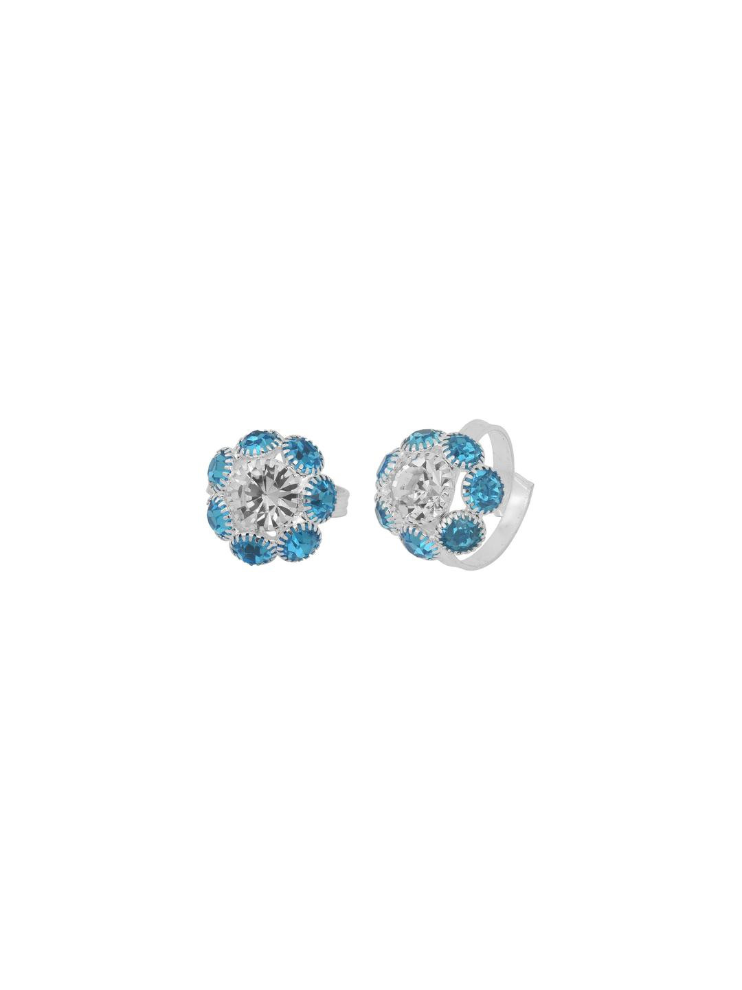 MEMOIR Silver plated Turquoise Blue & White CZ flower bouquet shaped foot ring toering Bichiya