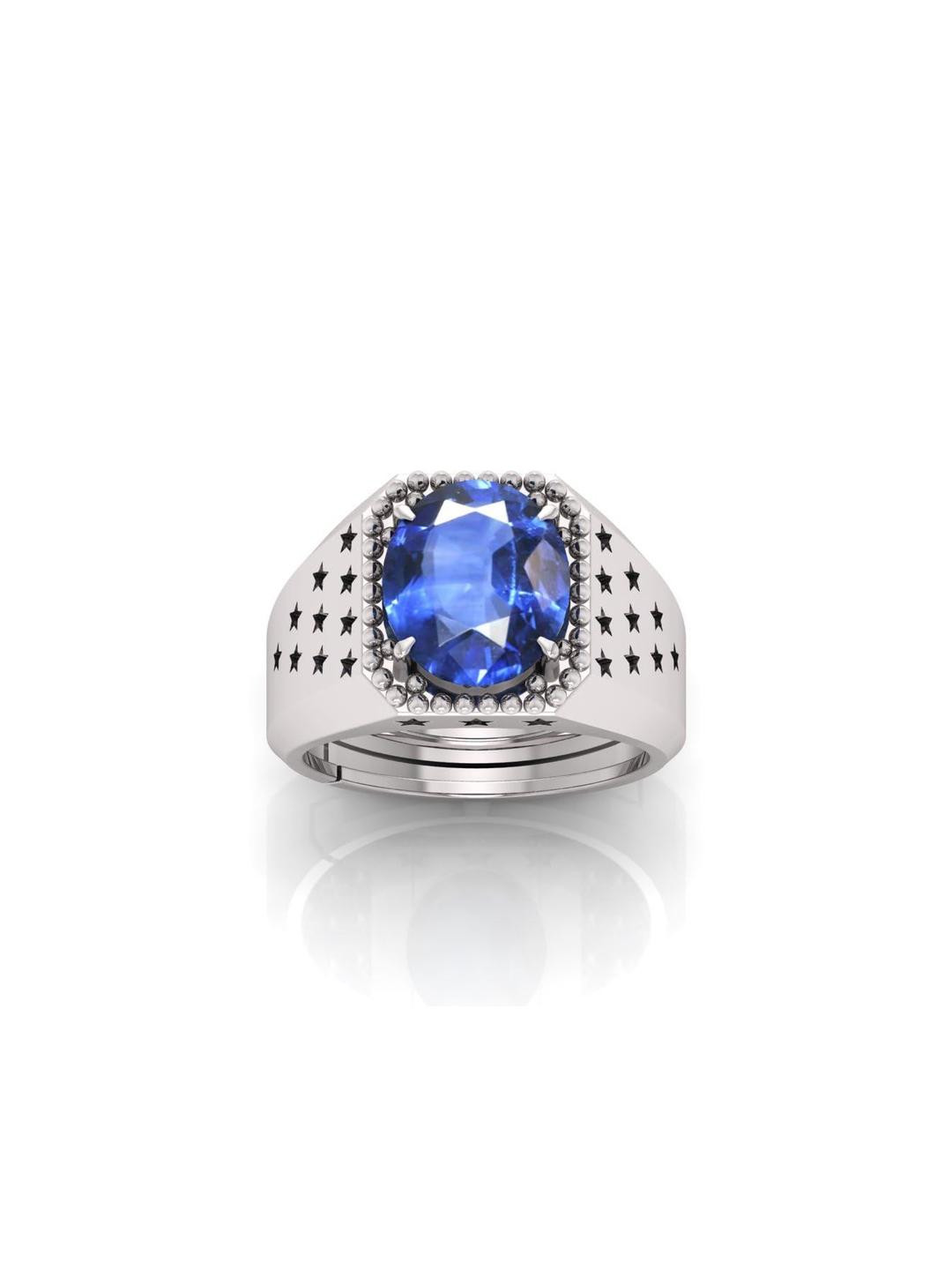 Pranjal Gems Unisex 8.25 Silver Ratti Neelam Stone Original Sapphire Gemstone Finger Ring