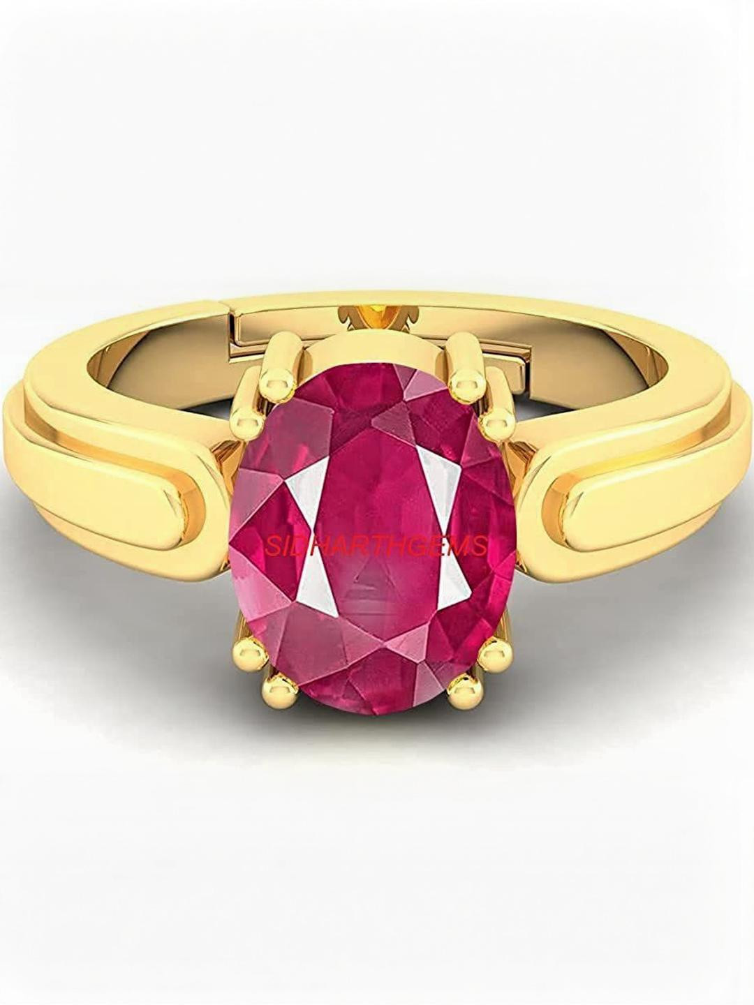 Sidharth Gems Gold Plated 11.25 Ratti 10.00 KT Ruby Gemstone Studded Finger Ring
