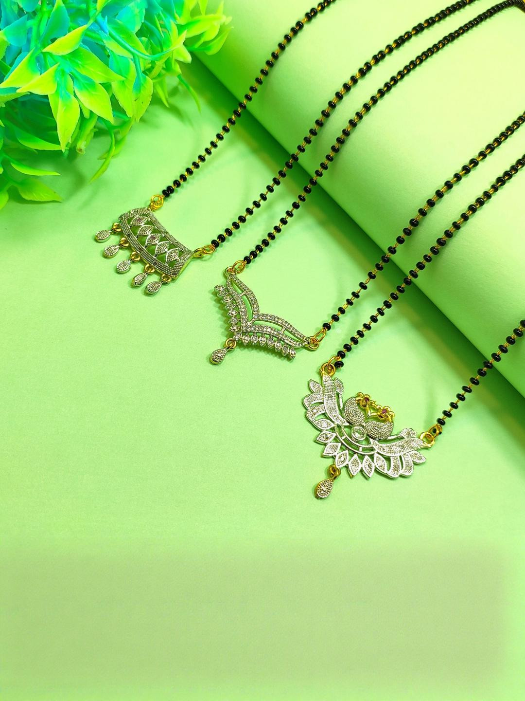 DIVYANSHI COLLECTION Set Of 3 Silver Plated Ad Brass Mangalsutra
