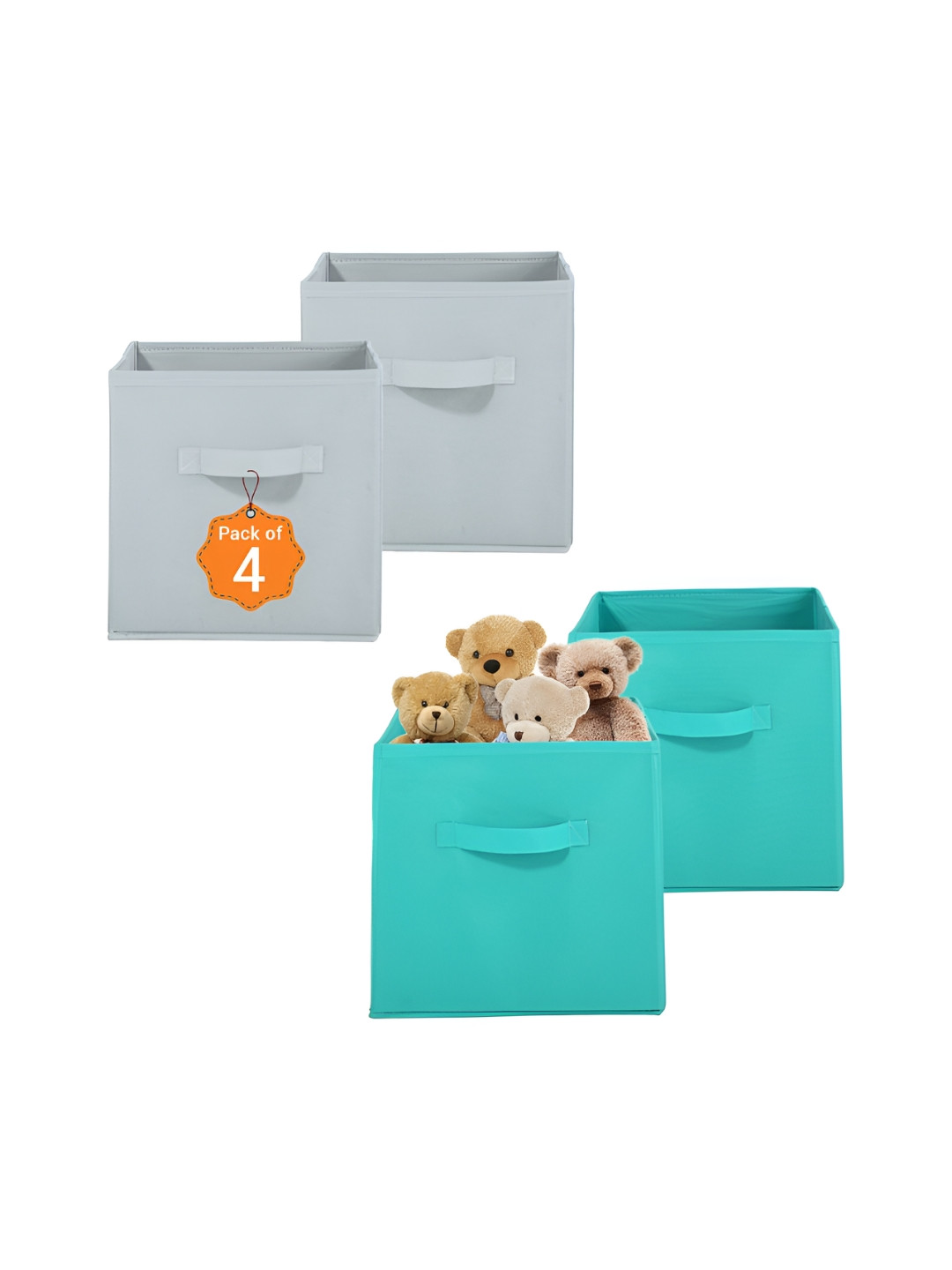 Aura 4 Pcs Green & Grey Non-Woven Cloth Organisers Wardrobe Storage Box