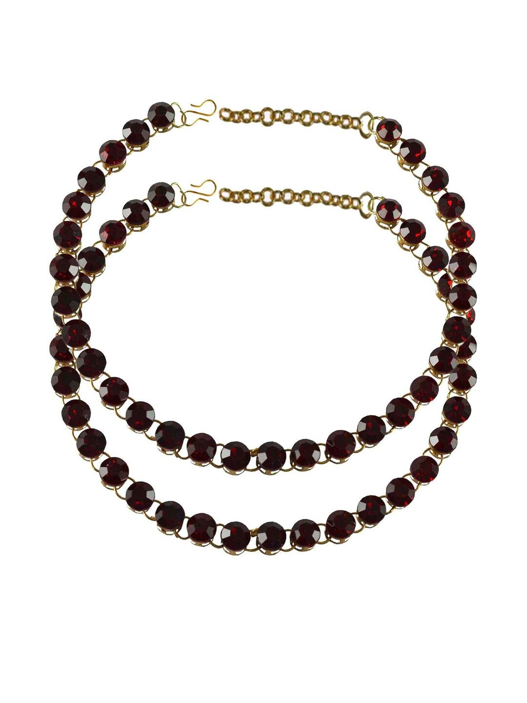 Vidhya Kangan Maroon Stone Stud-Gold Plated Brass Anklet