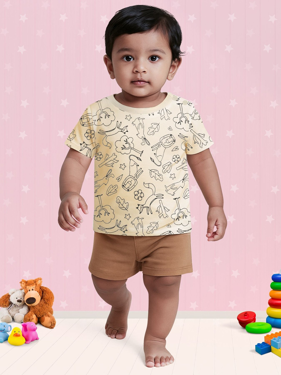Nuego Infants Boys All Over Print Pure Cotton T-Shirt with Shorts Clothing Set