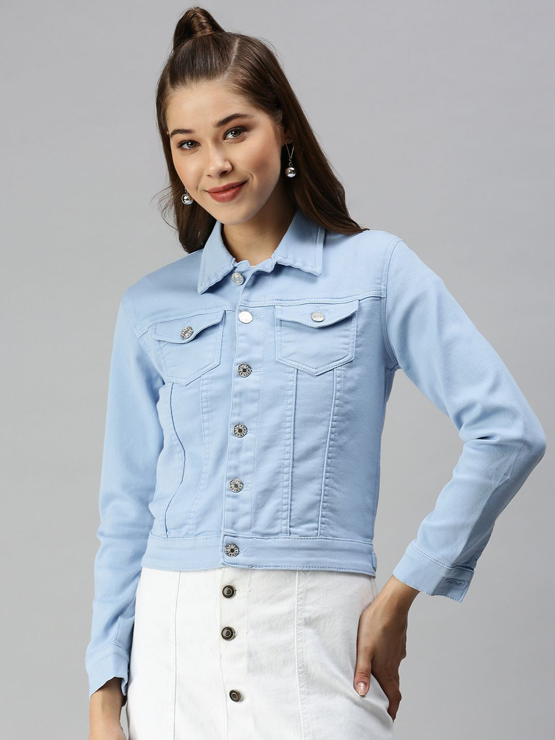 SHOWOFF Women Solid Long Sleeves Denim Jacket