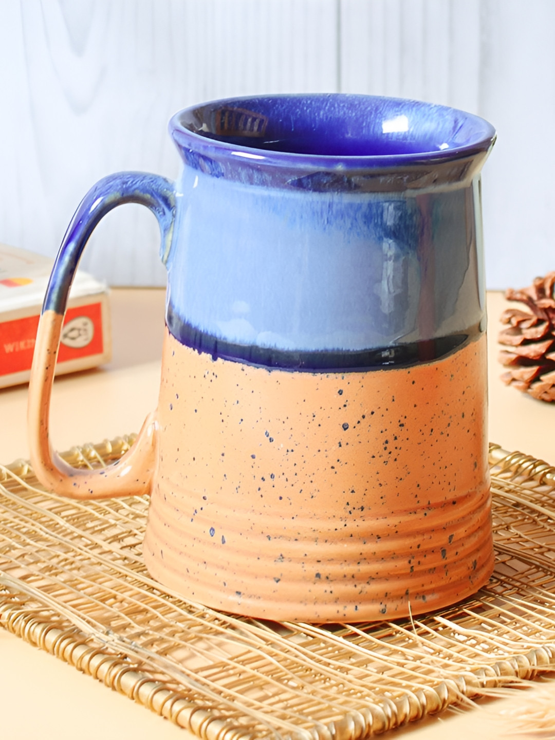 Rare Planet Blue & Orange Terracotta Ceramic Coffee Mug