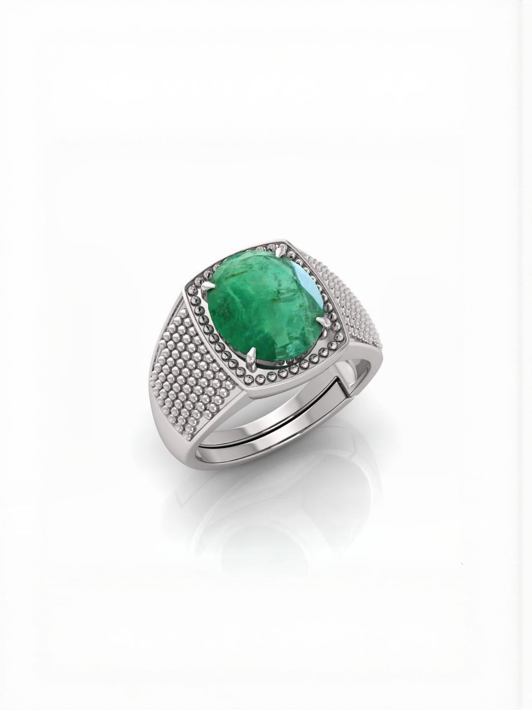 Pranjal Gems Unisex 14.25 Ratti Emerald Panna Gemstone Studded Adujustable Finger Ring