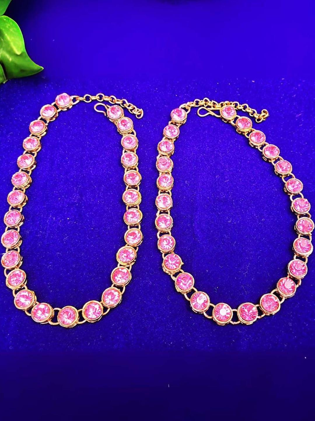 Vidhya Kangan Pack Of 2 Pink Stone Stud Brass Anklet