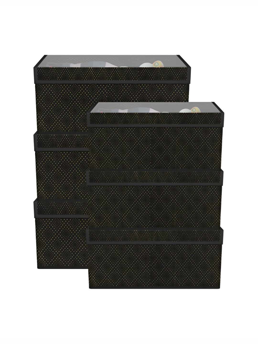 Aura 6 Pcs Black Storage Box Foldable Wardrobe Organiser with Transparent Lid