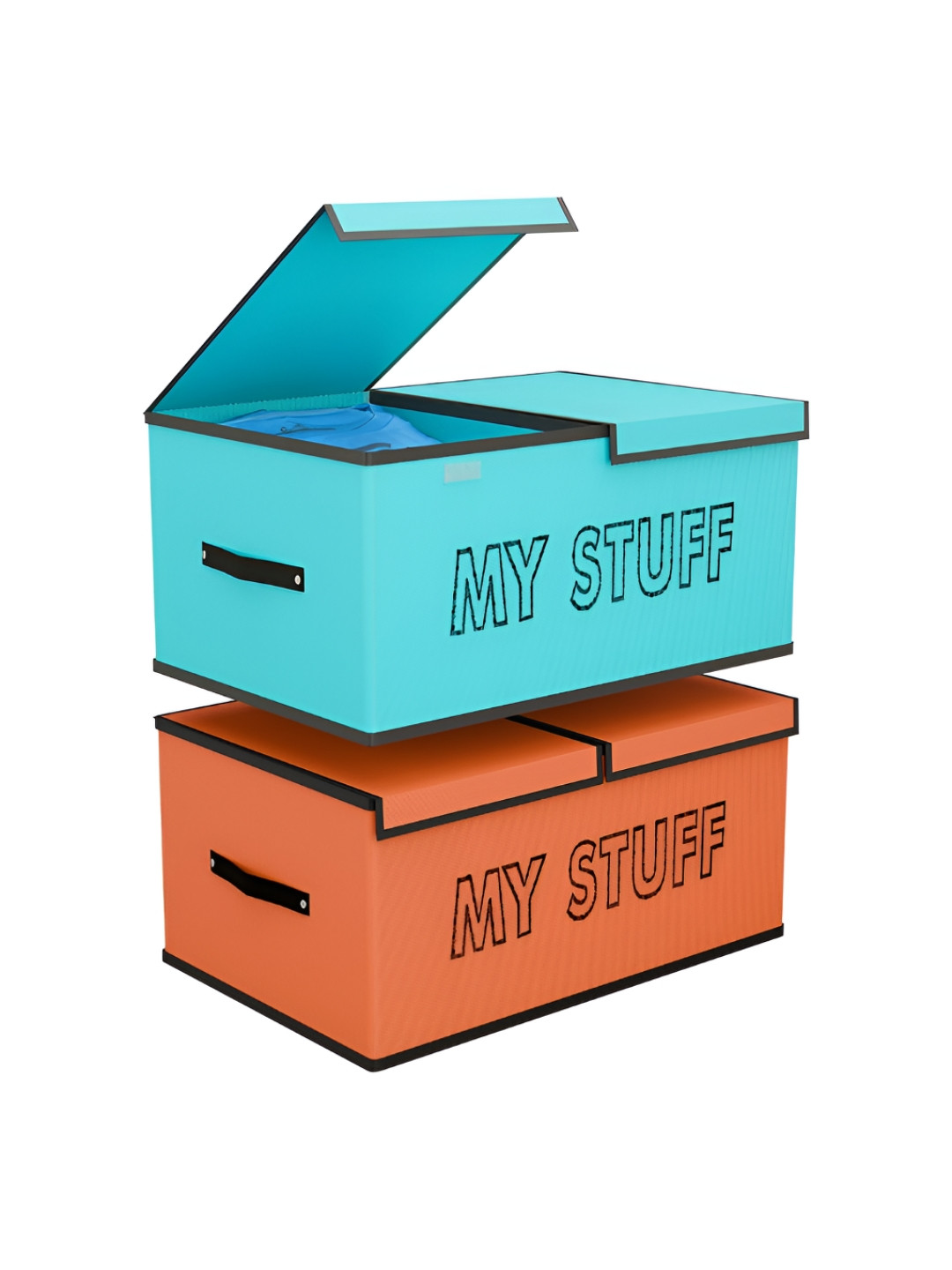 Aura Orange Colored & Green 2 Pieces Printed 2 Partition Storage Box Organisers