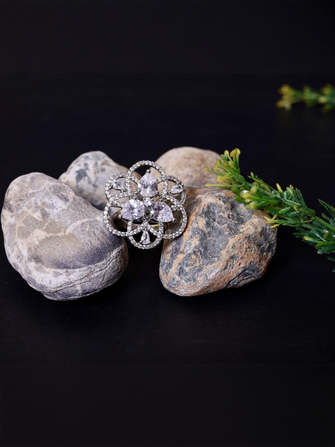 Silver-Toned Stone-Studded Ring