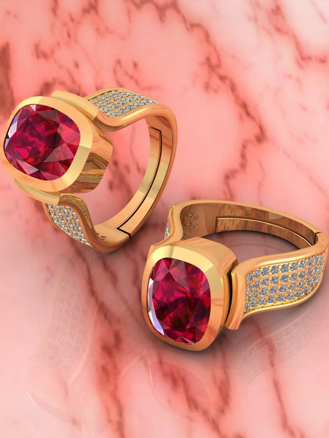 Sidharth Gems 92.5 Sterling Silver Gold Plated 8.00 Crt Ruby Ring