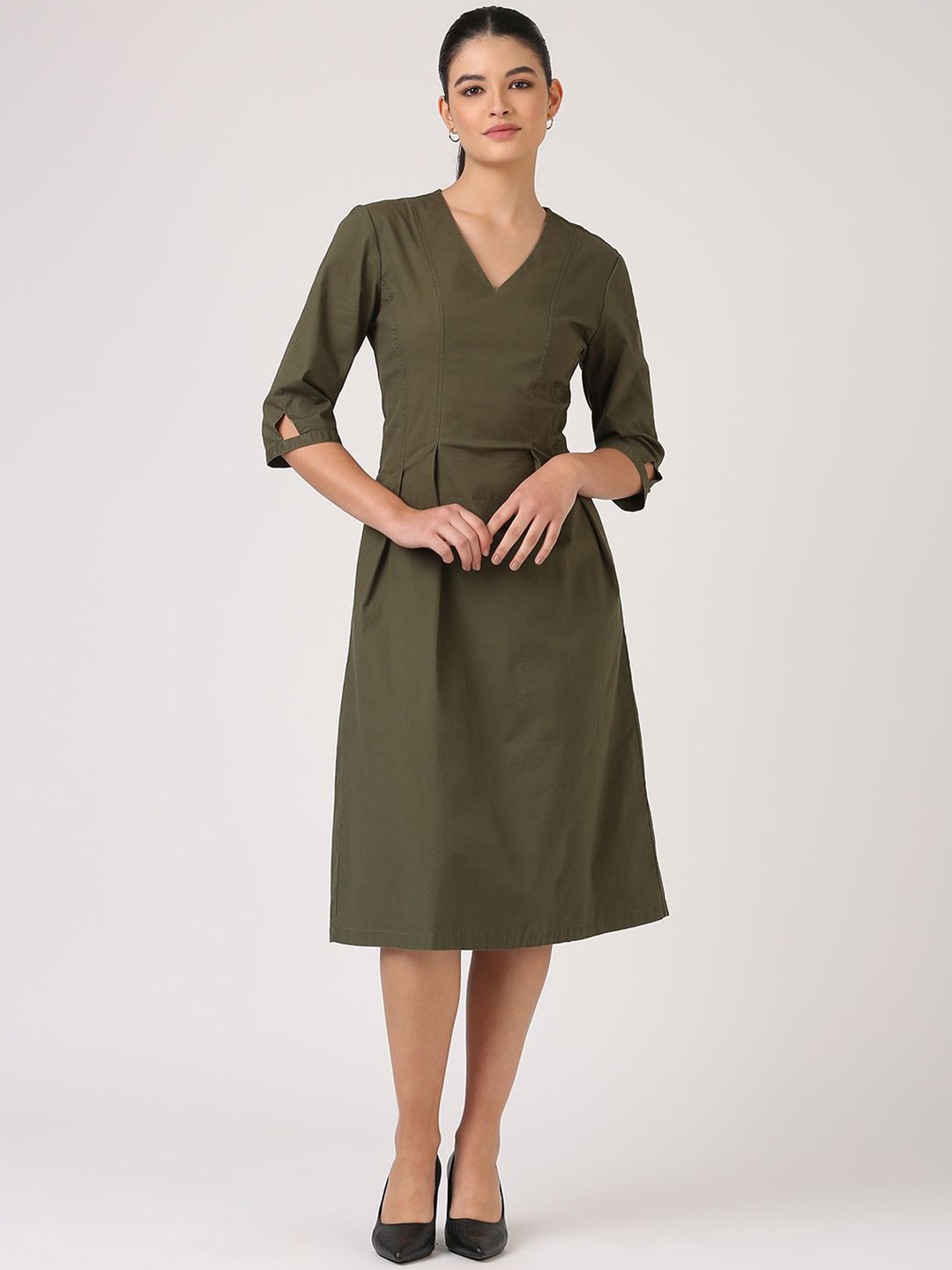 Jolene.club V-Neck A-Line Cotton Midi Dress