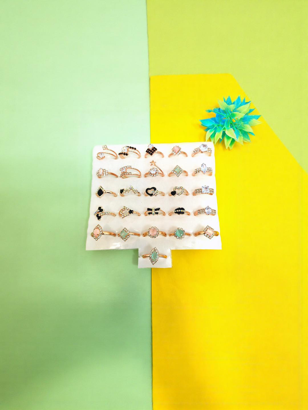 Divyanshi Collection Multicoloured Gold and Silver Plated Rings Set Of 26