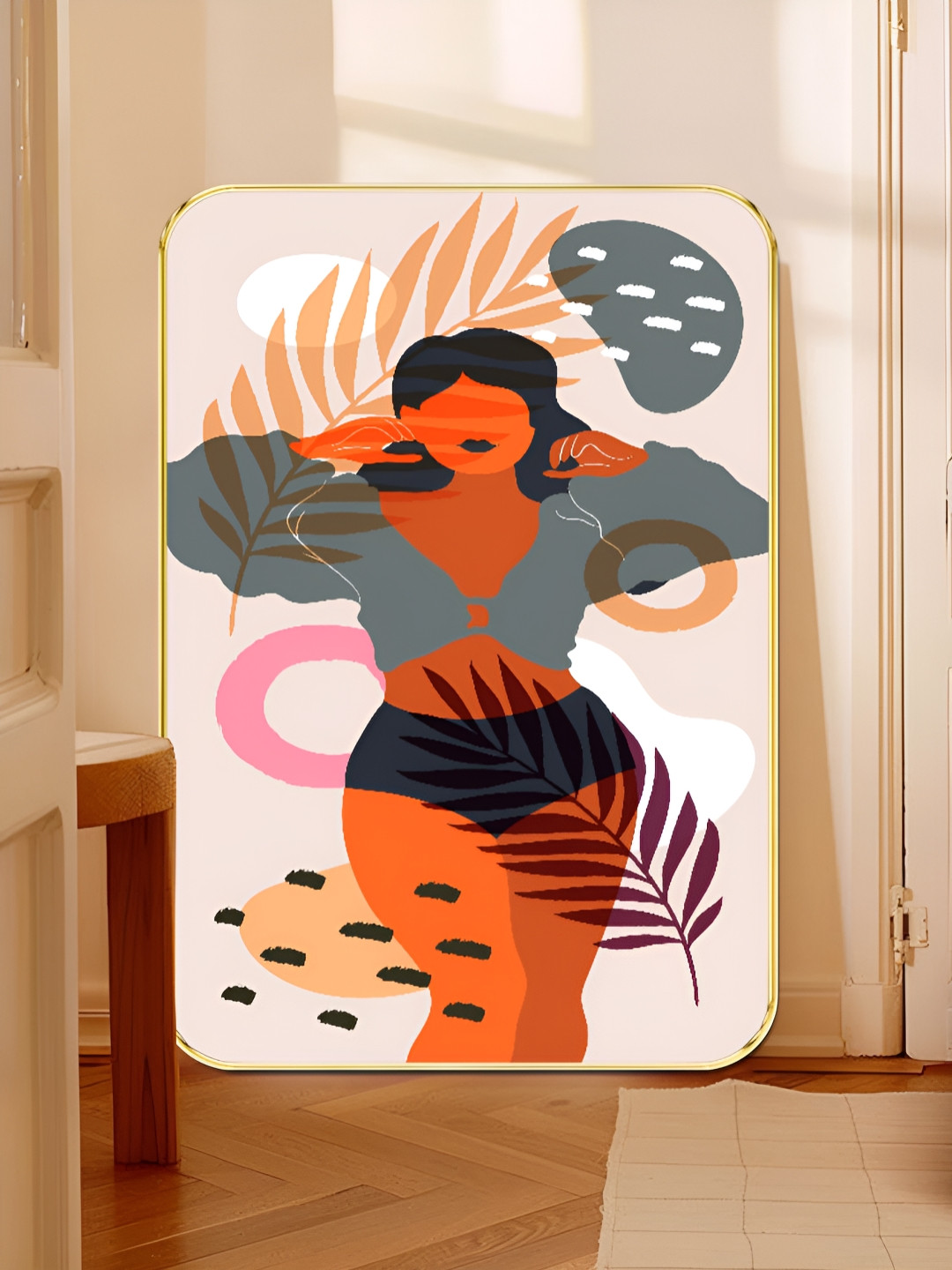 SAF Pink & White Woman Printed Wall Art
