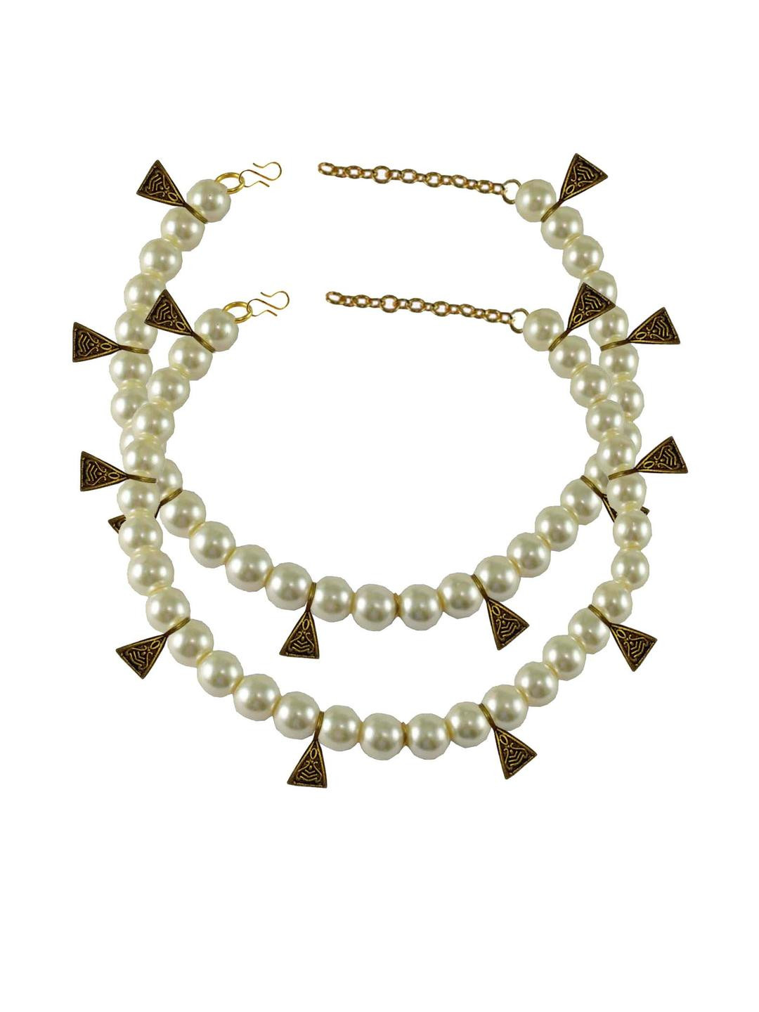 Vidhya Kangan Cream Moti Stud-Gold Plated Brass Anklet
