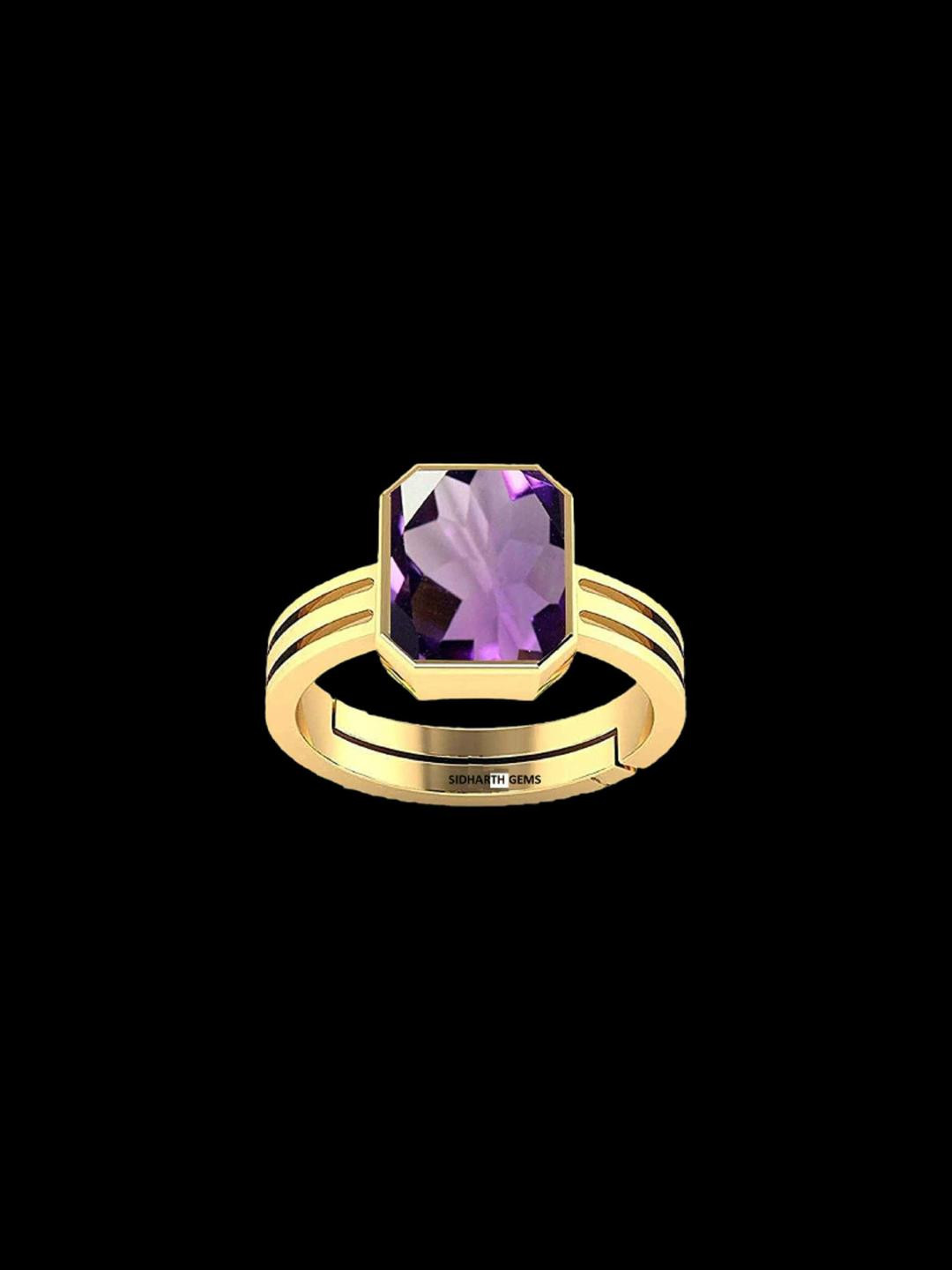 Sidharth Gems Gold Plated 3.25 KT 4.25 Ratti Amethyst Gemstone Studded Finger Ring