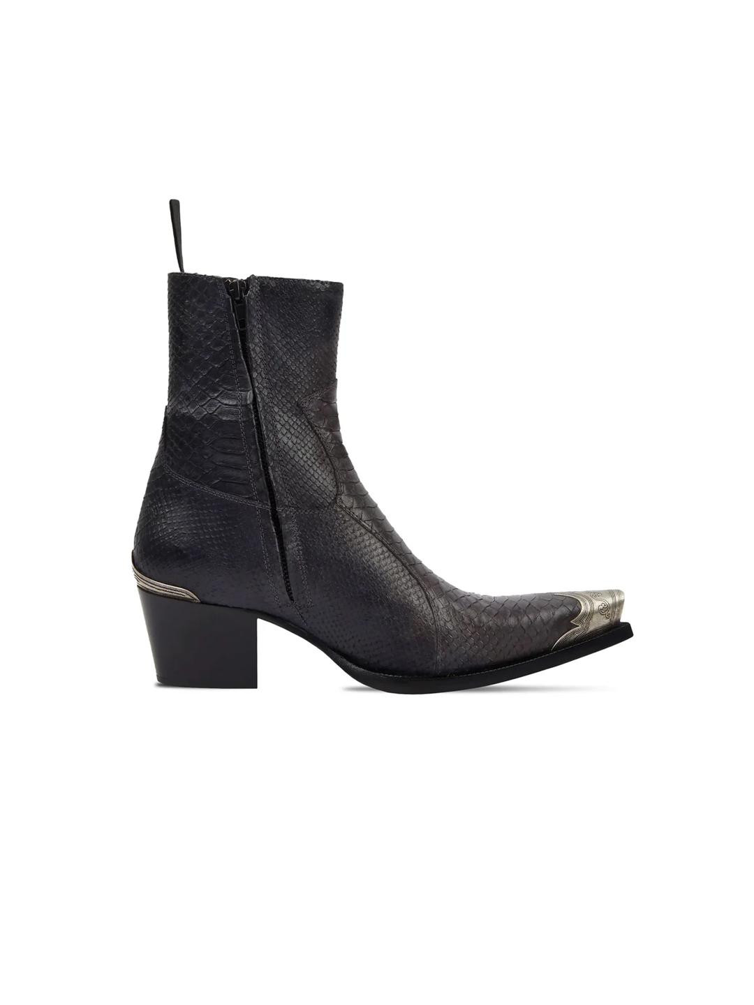 ITALIAN SHOES CO Men Side Zip Embellished Detail Leather Boots