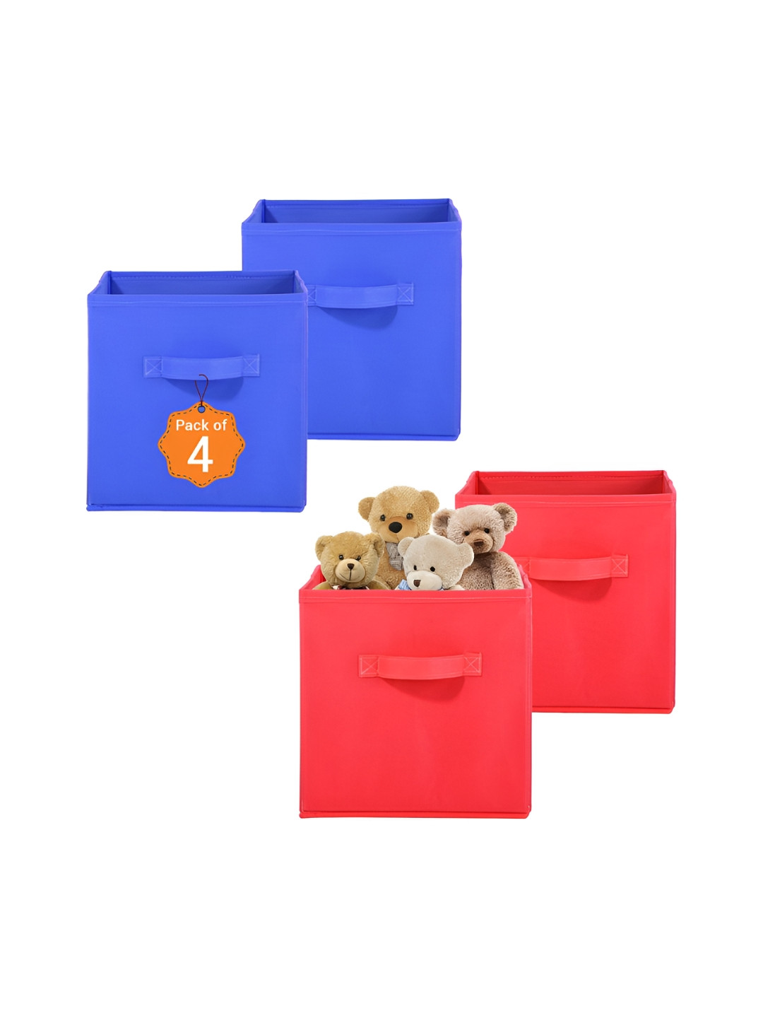 Aura 4 Pcs Red & Blue Non-Woven Cloth Organisers Wardrobe Storage Box