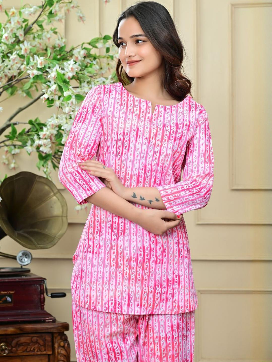 Dreambe Adults-Women Pink Pure Cotton Night suits
