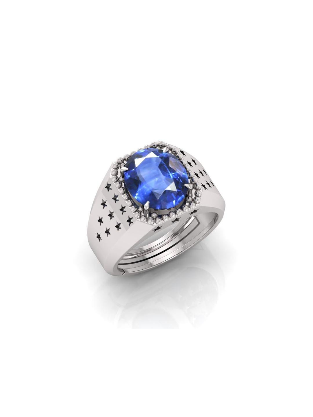 Pranjal Gems Unisex Sterling Silver 13.25 Ratti Sapphire Studded Adjustable Finger Ring