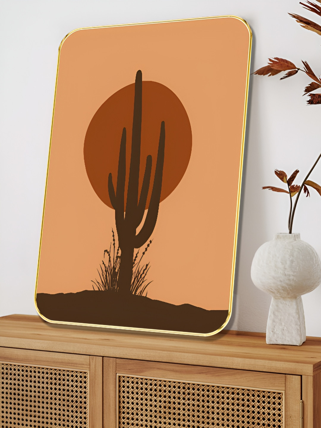 SAF Desert Cactus Wood Wall Rectangle Paintings Wall Art - 24 x 18 In