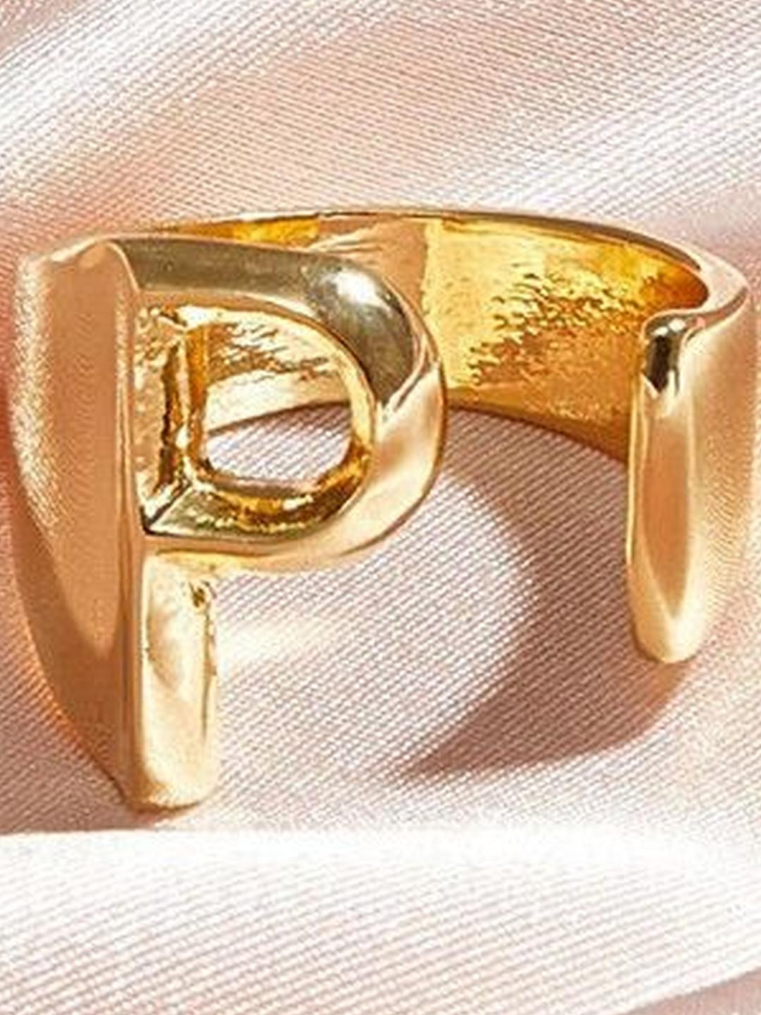 Arzonai Alphabet Letter Gold Colored Adjustable Statement Ring
