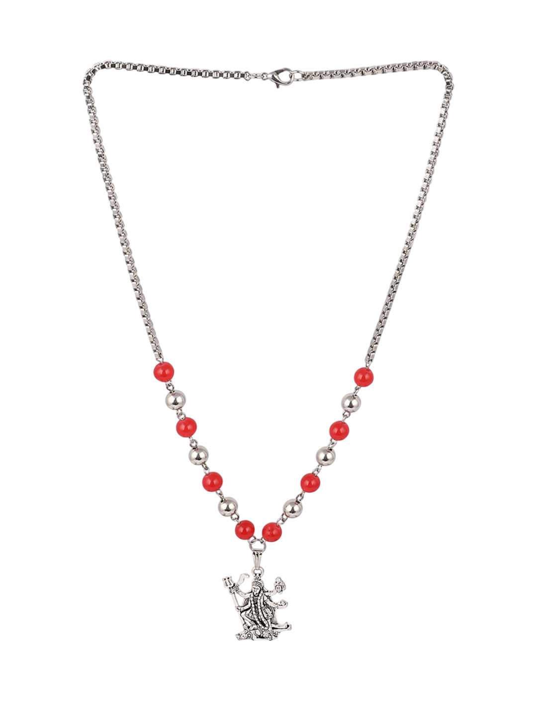 CZARDONIC Silver-Plated Beaded Kaali Mata Foot on the chest of Bhagwan Pendant with Chain