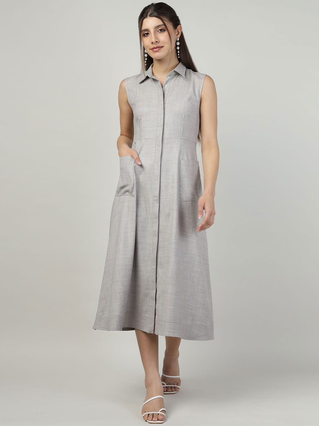 Sands of India Shirt Coller Shirt Midi Dress