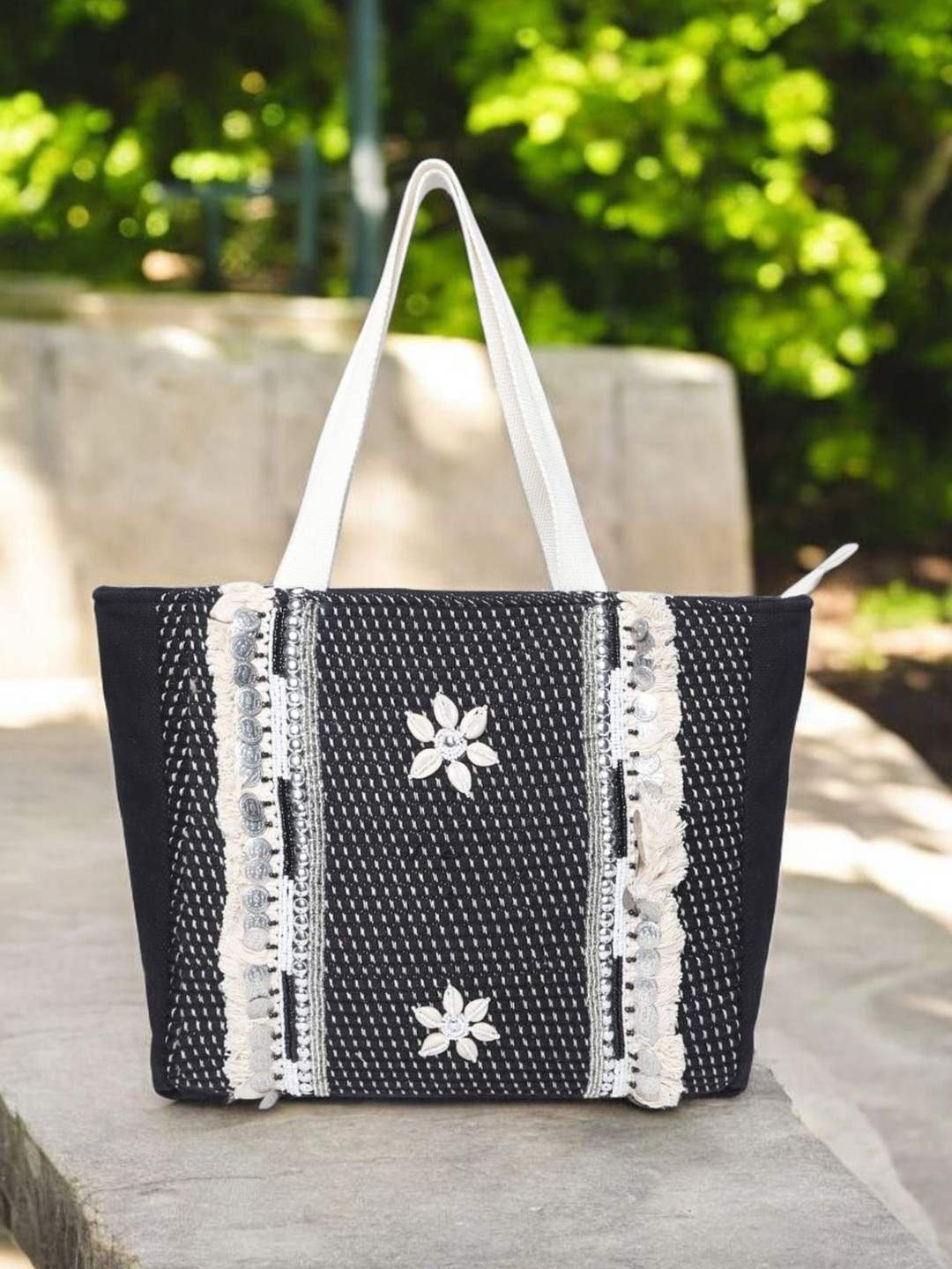 ASTRID Floral Embroidered Shopper Canvas Tote Bag]