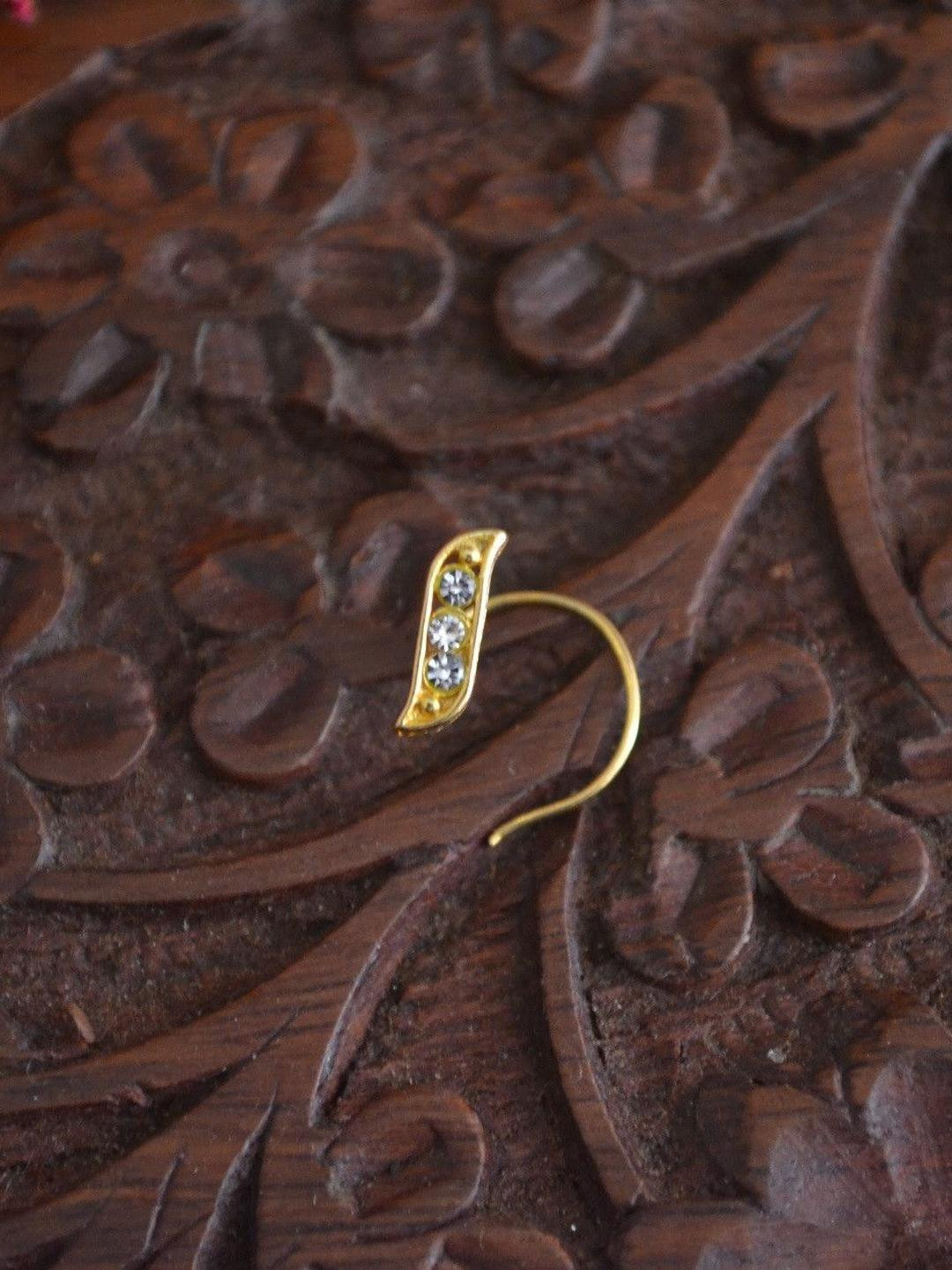 SHREEVARAM Cubic Zirconia Diamond Gold-Plated Brass Nose Ring
