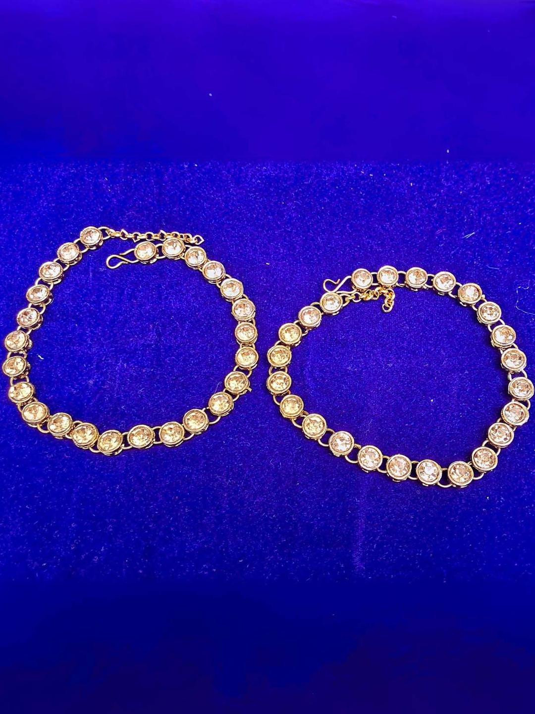 Vidhya Kangan Pack Of 2 Golden Stone Stud Brass Anklet